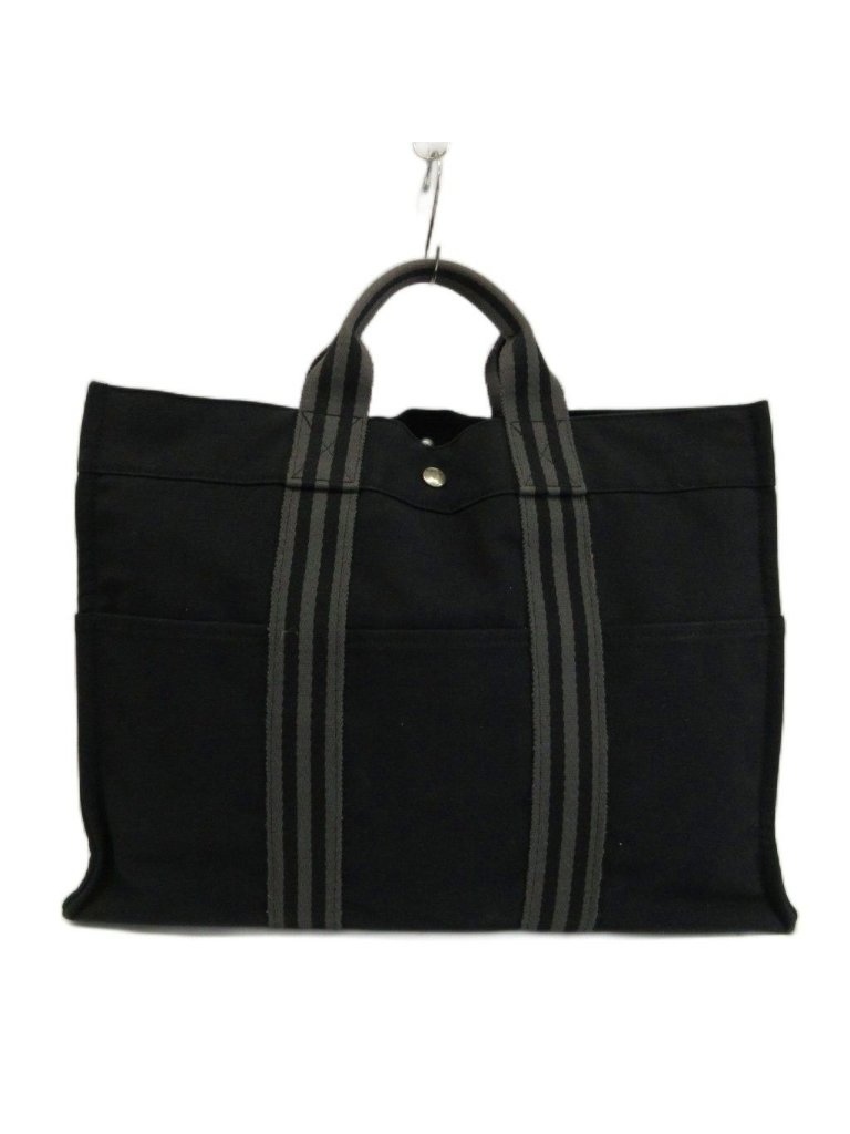 Hermes Fourre Tout Mm Tote Hand Canvas Stripe Black